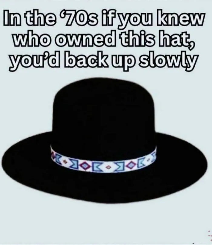 Retro 70s hat meme symbolizing Gen X childhood memories