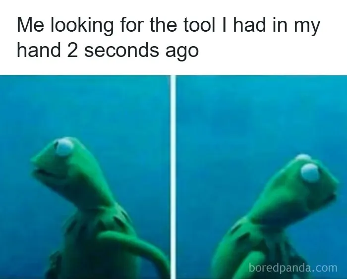 Kermit the Frog looking around underwater, representing funny ADHD memes about losing tools instantly