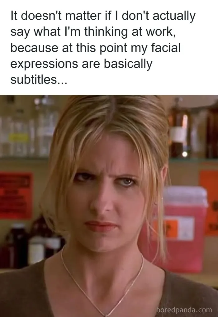 Woman making a frustrated facial expression about working for a living