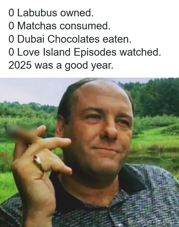 Funny meme listing zero achievements with a man smiling and smoking