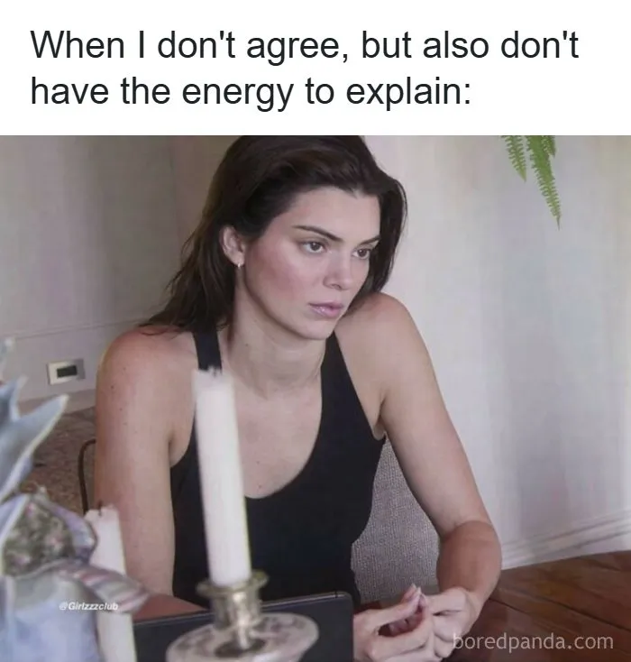 A tired woman staring blankly, illustrating funny memes about being a woman