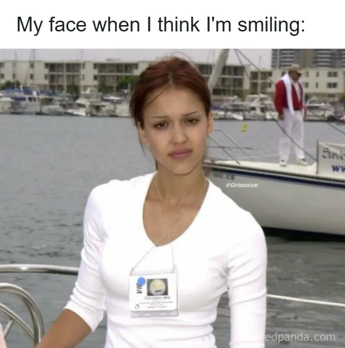 Funny memes about being a woman featuring a disappointed looking Jessica Alba on a boat