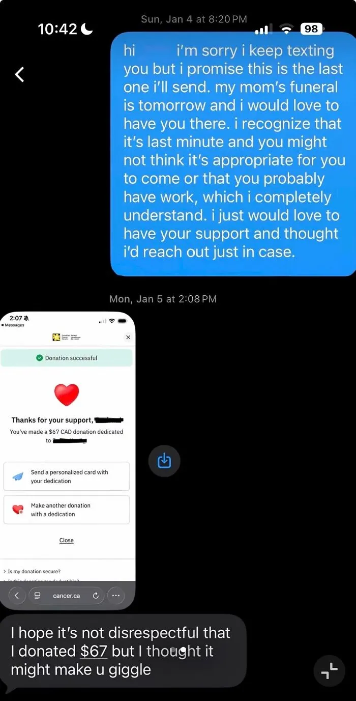 Text messages showing the sheer audacity some men bring, sending a donation screenshot.
