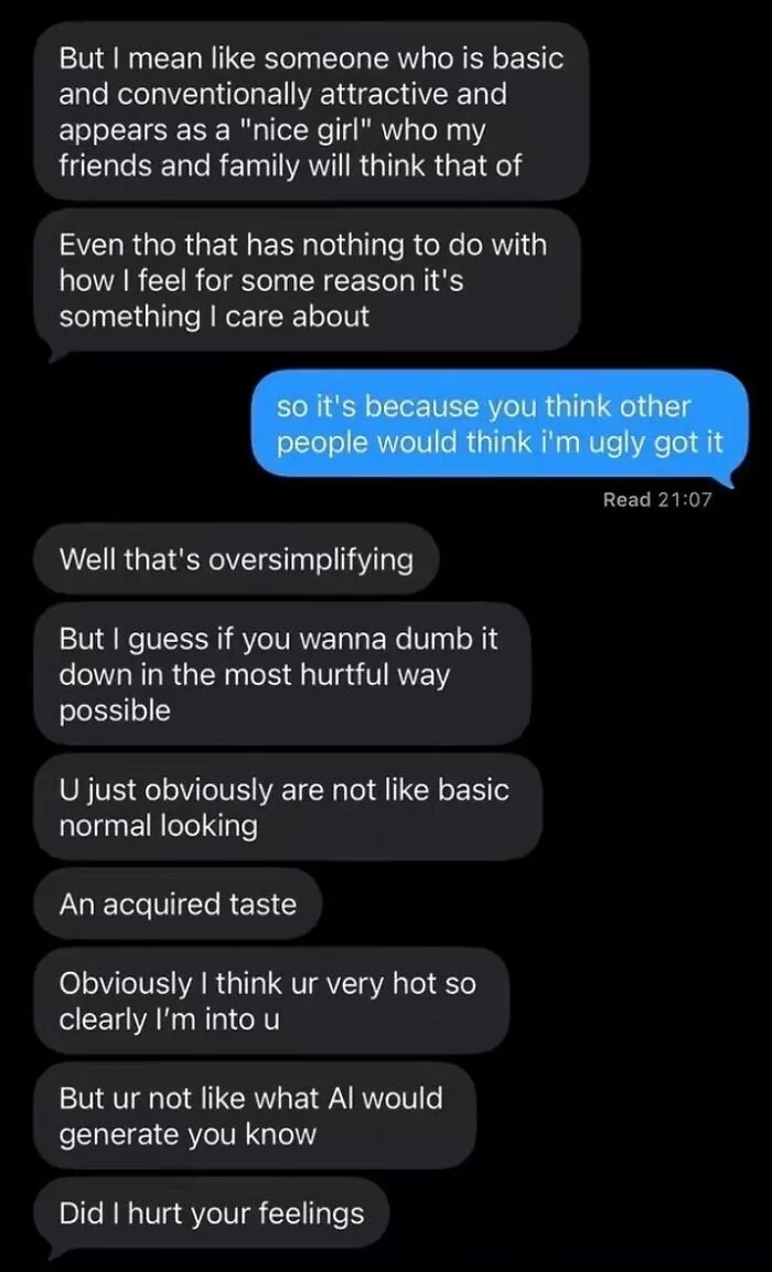 Text messages illustrating sheer audacity with backhanded compliments and insulting remarks.