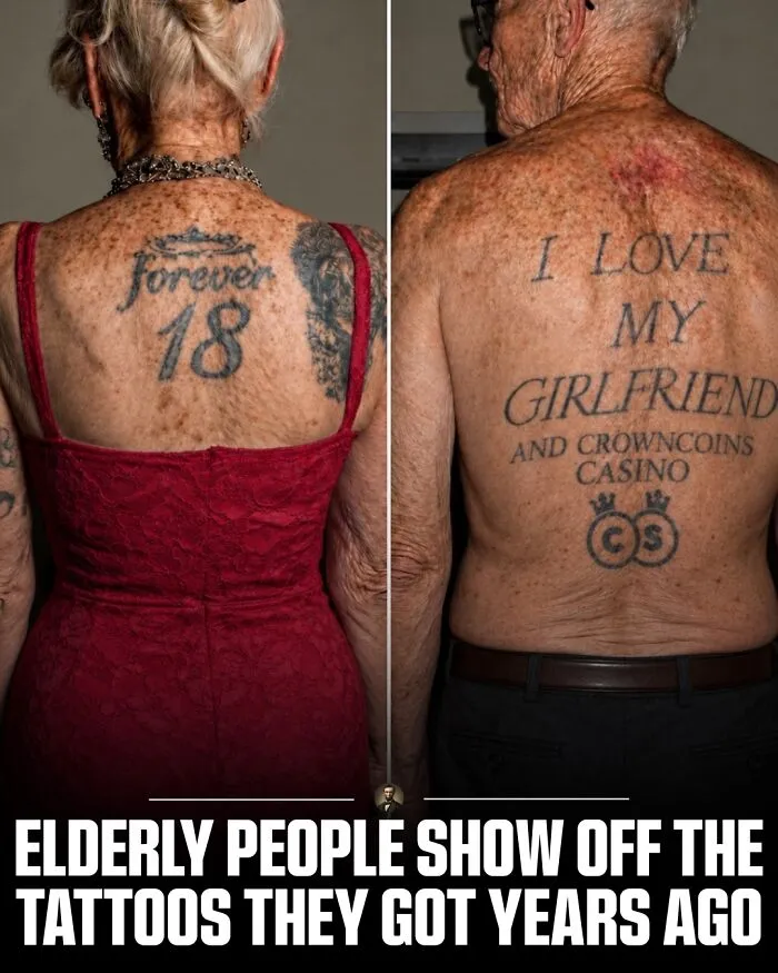 Photos from history of elderly people showing their old back tattoos.