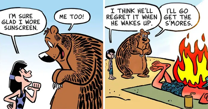 This Cartoonist Imagines A Family Living With A Lovable Bear Who Is Afraid Of Almost Everything (40 Comics)
