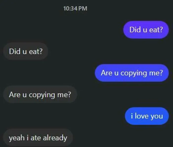 Hilarious memes of a funny text conversation copycat joke