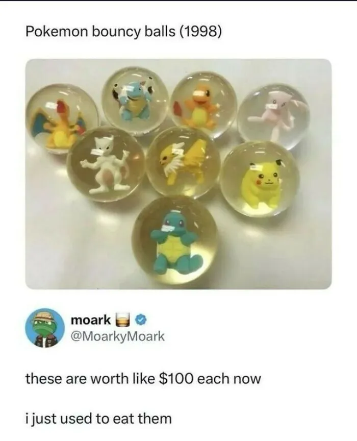 An image of Pokemon bouncy balls with a humorous comment in edgy memes format.