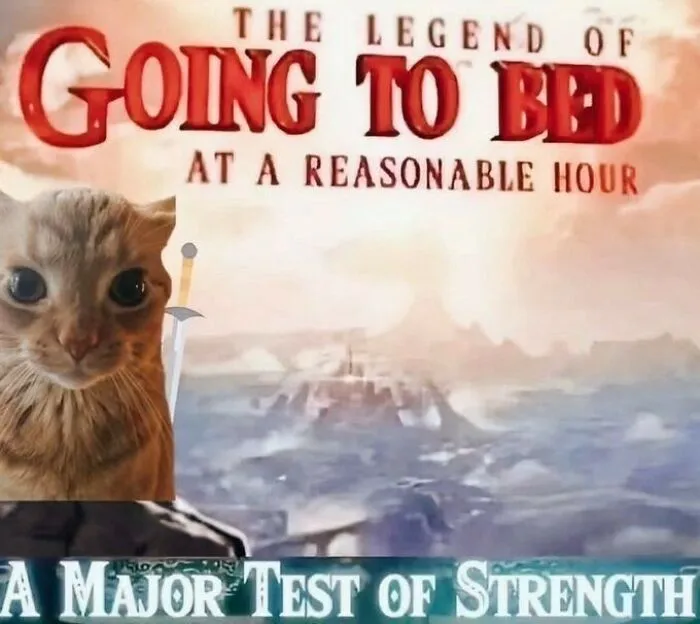 Edgy memes depicting a cat facing the major test of strength of going to bed early.