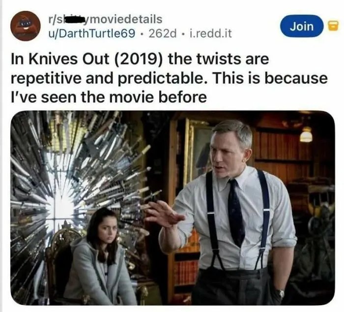 A funny meme with Daniel Craig in Knives Out, perfect for edgy and hilarious memes.