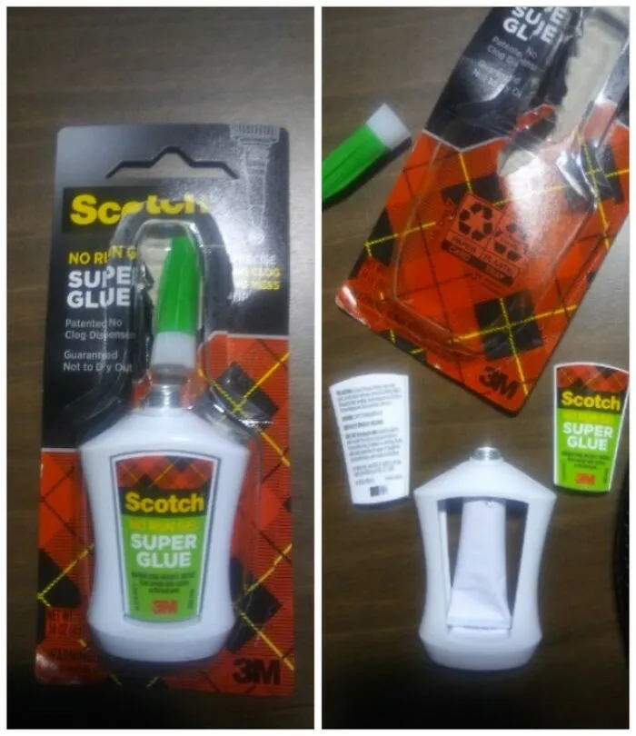 A mostly empty plastic bottle of glue, a terrible product design that tricks customers into buying less product.