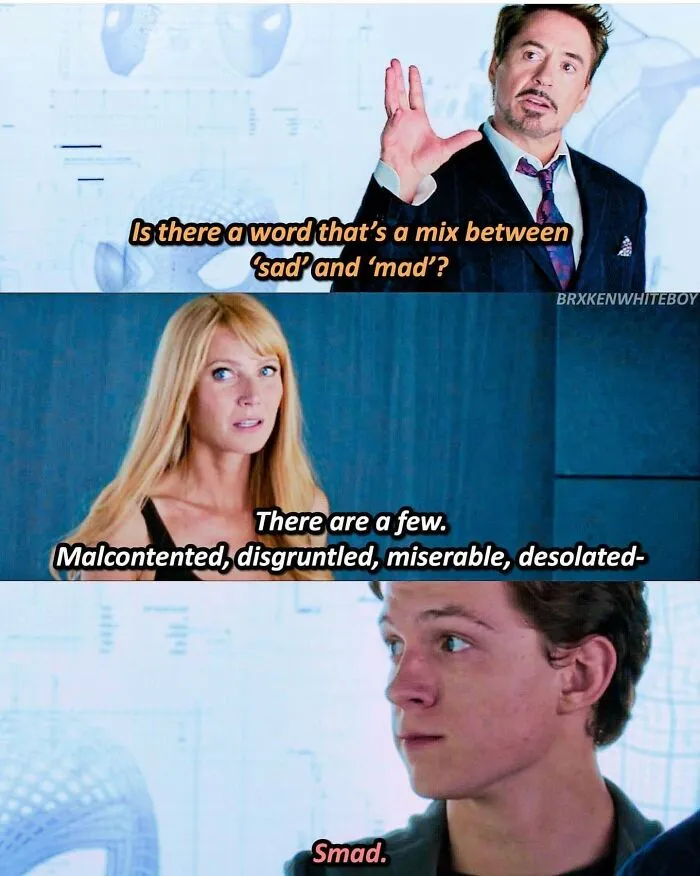 Three-panel Avengers meme template showcasing cringe memes fandoms have created with awkward dialogue