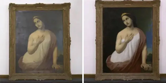 A 19th Century Oil Panting Before And After Restoration