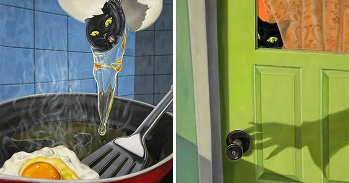 This Artist Created 30 Quirky Paintings That Explore The Mischievous Side Of Cats