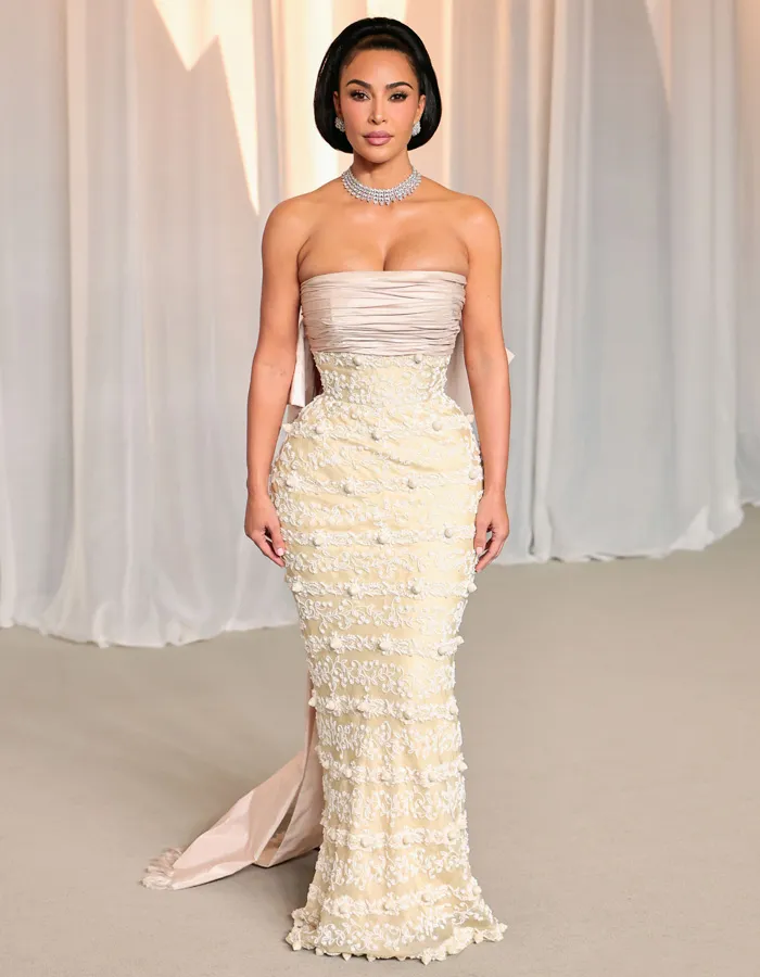 Woman in strapless detailed fabric gown at Academy Museum Gala worst-dressed list