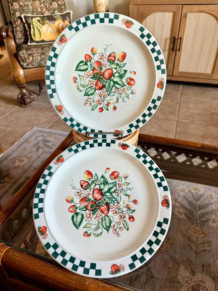 Pair of vintage strawberry patterned plates thrift store finds