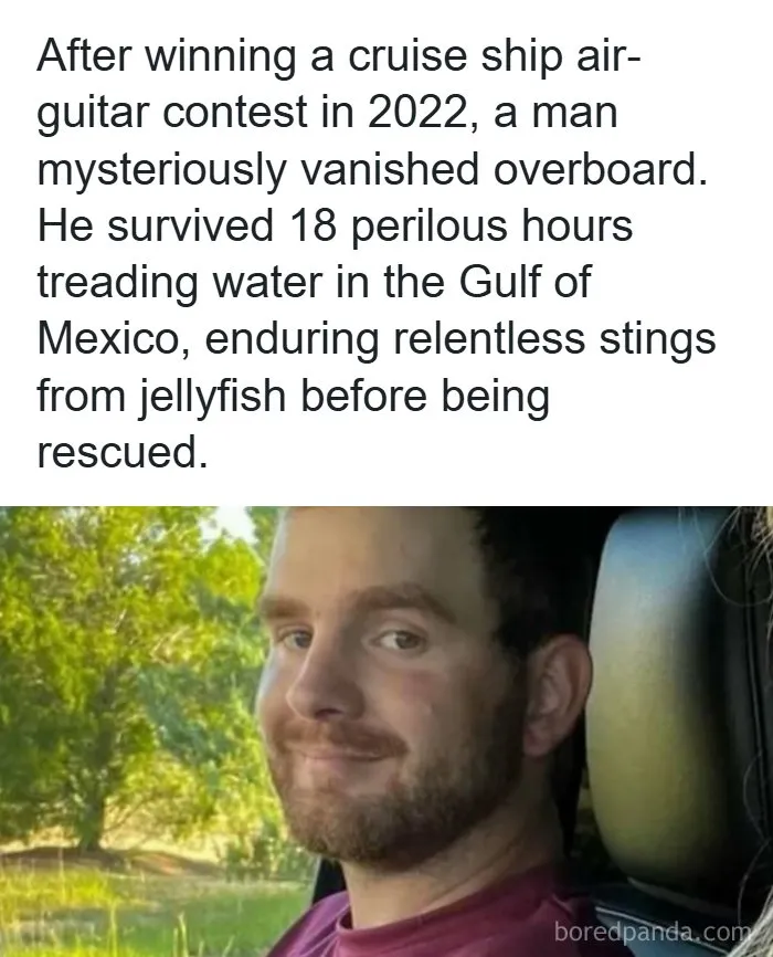 A man who survived 18 hours in the Gulf of Mexico, part of creepy facts and news stories