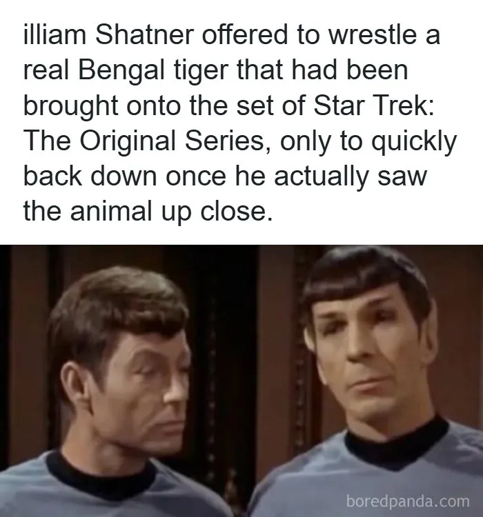 Star Trek characters Spock and McCoy looking concerned, highlighting creepy facts from TV show sets.