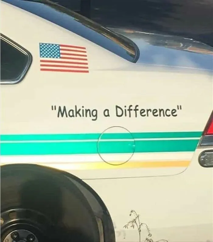 A vehicle decal misusing quotation marks around the phrase Making a Difference.
