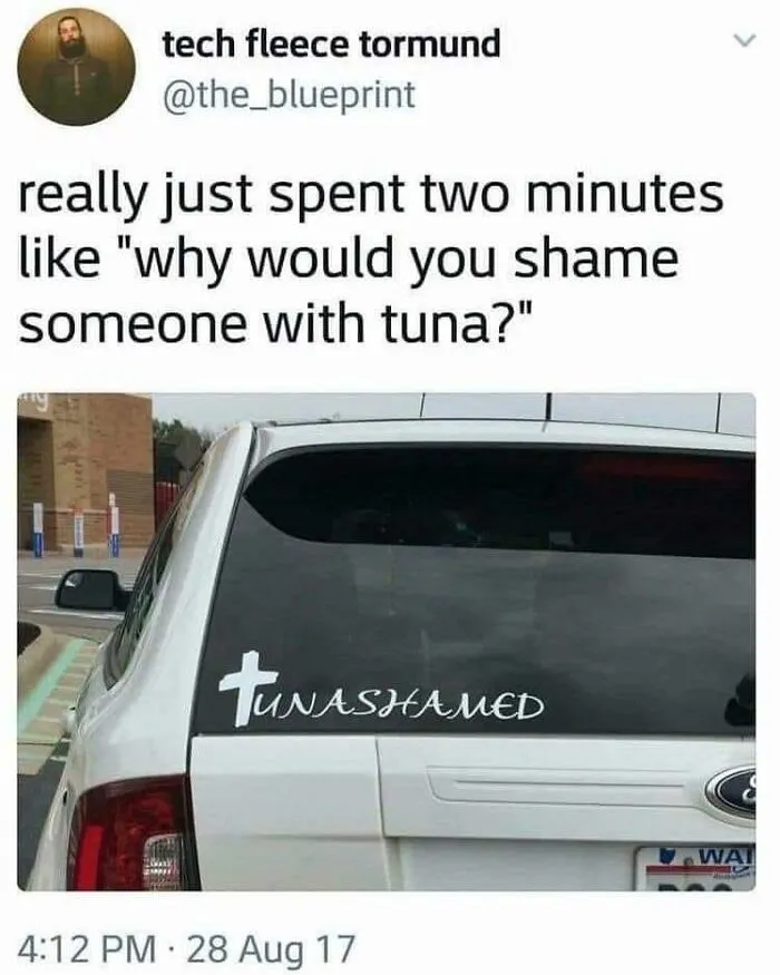 Car decal that misreads as tuna as one of the funny advertising fails