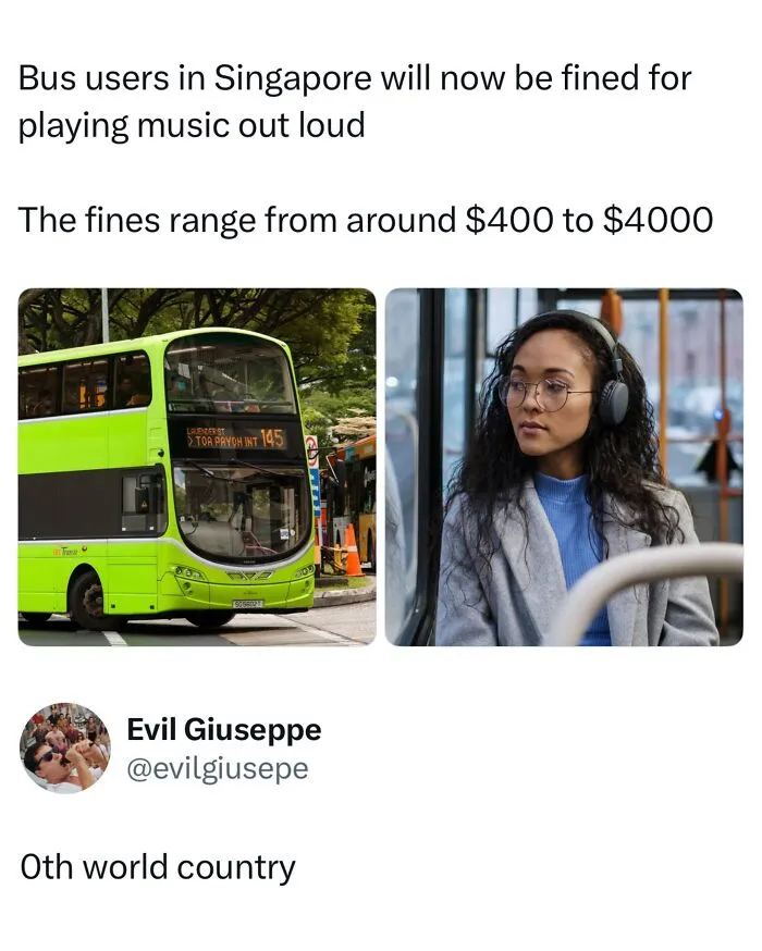 Hilarious memes about Singapore public transport rules on playing loud music with a fine up to 4000 dollars.