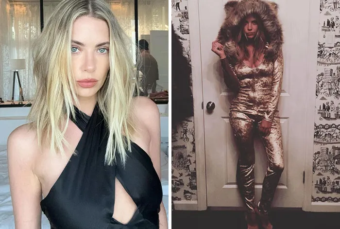 Ashley Benson in leopard animal outfit showing controversial celebrities halloween costumes