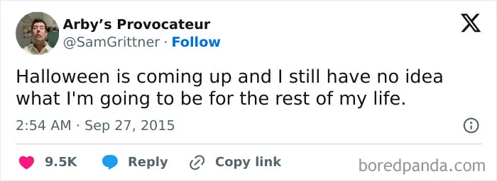 Text post about uncertain life plans featured in relatable Halloween tweets.