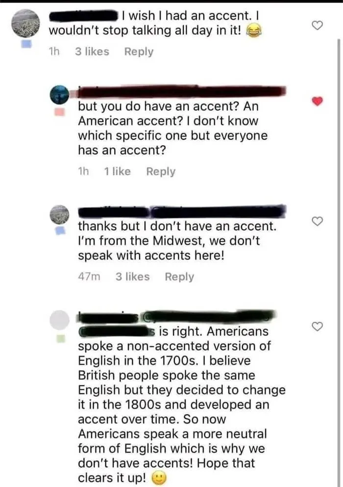 Screenshot of a debate over accents showcasing misuse of freedom of speech online.