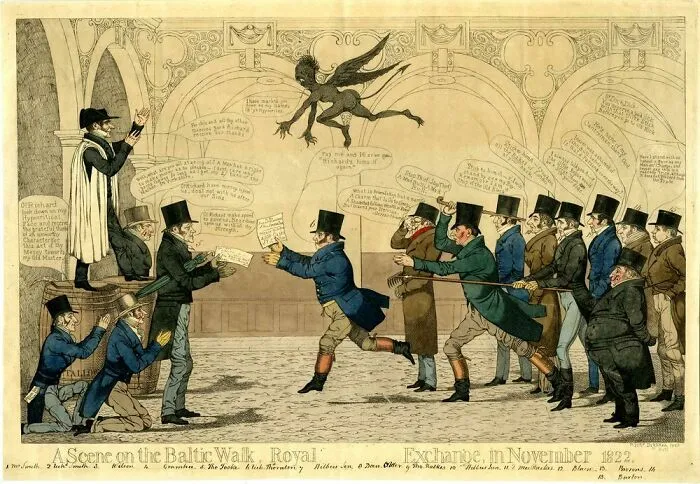 Satirical 1822 engraving depicting a scene on the Baltic Walk, a historical treasure from 200 years ago