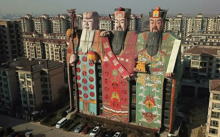 The massive Tianzi Hotel featuring bizarre shapes representing three Chinese gods.