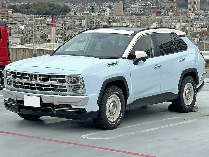 Light blue retro-styled SUV with chrome details, an example of wonderful vehicles with unique designs.