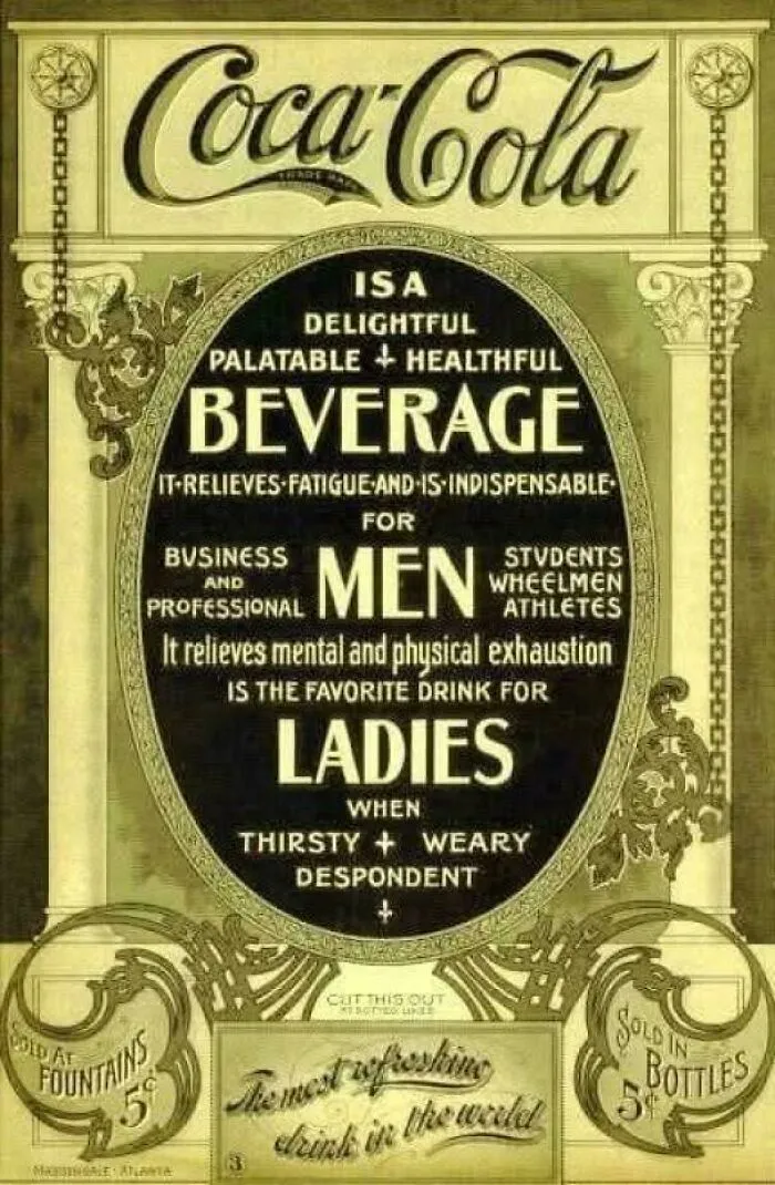 An old-fashioned green Coca-Cola advertisement, highlighting vintage products and its benefits.
