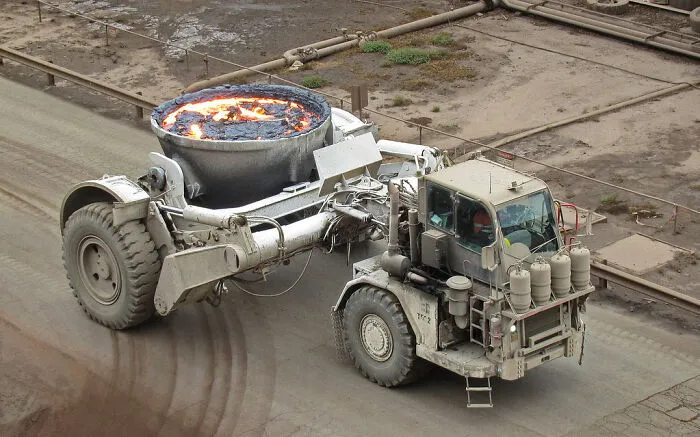 Heavy industrial slag pot carrier transport, one of many wonderful vehicles.