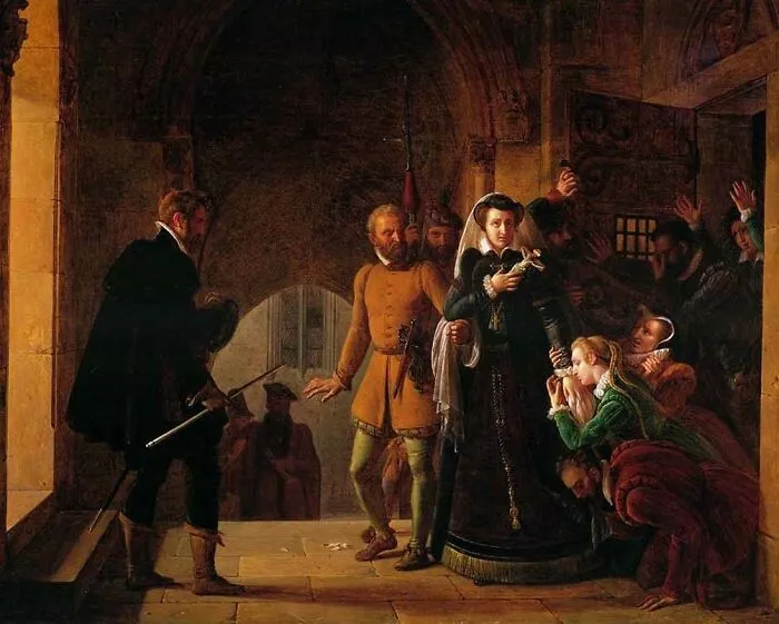 Classical oil painting depicting a dramatic historical scene, preserved as historical treasures from 200 years ago.