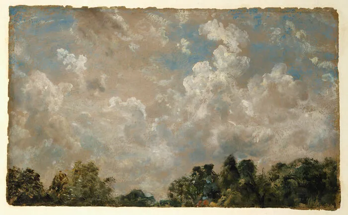 Historical treasures artwork of fluffy clouds over treetops painted 200 years ago
