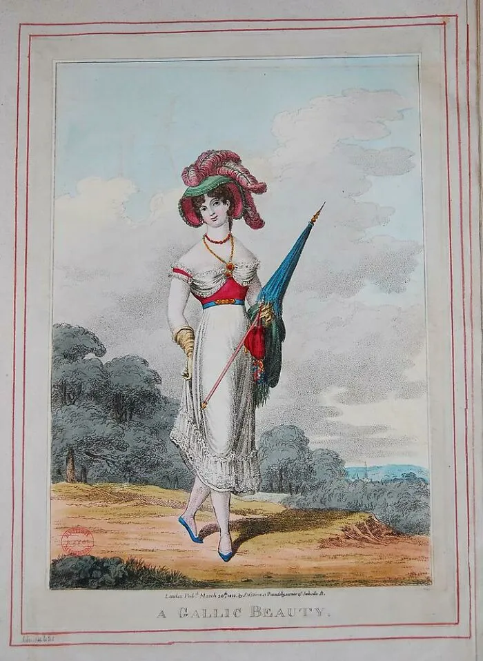 Historical treasures illustration of a woman in fashion titled A Gallic Beauty.