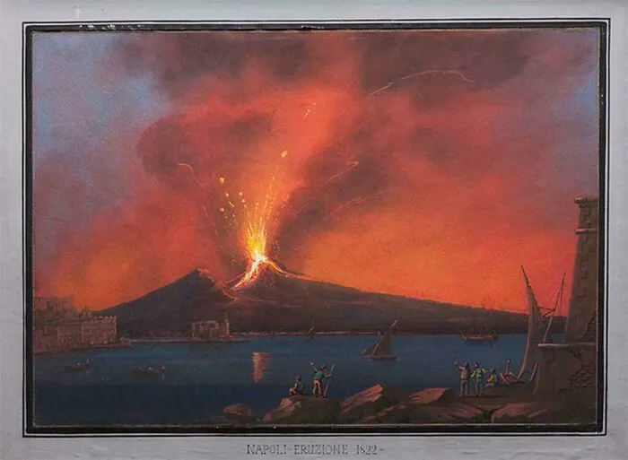 Historical treasures painting depicting Mount Vesuvius erupting in 1822.