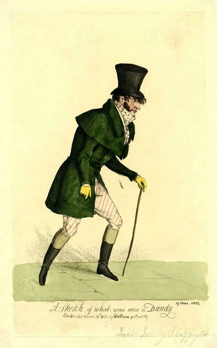 Historical treasures caricature drawing of a dandy man from 200 years ago