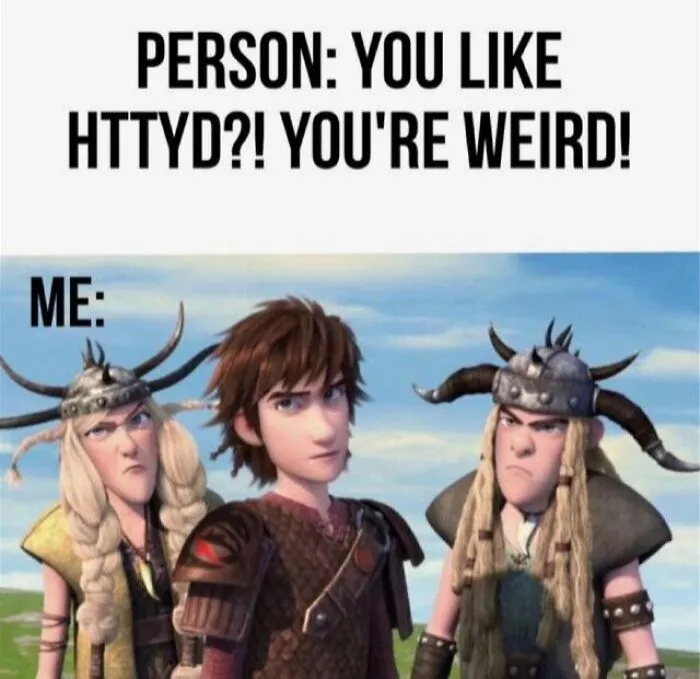 A How to Train Your Dragon cringe meme showing Hiccup, Ruffnut, and Tuffnut looking confused.