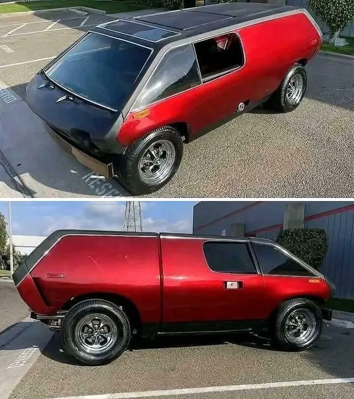 Futuristic red custom van, one of many weird and wonderful vehicles.
