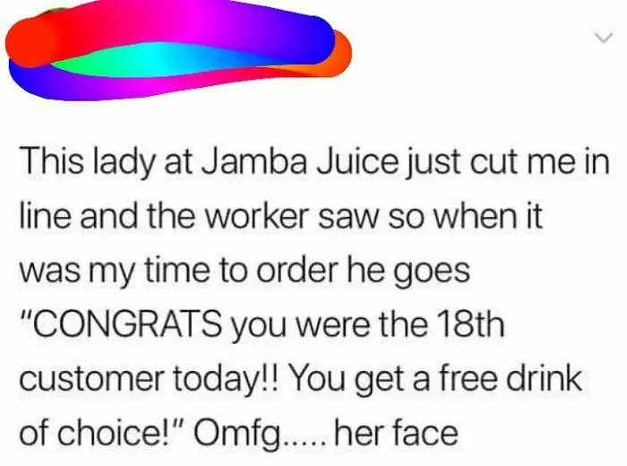 A social media post detailing a Karen behavior incident at Jamba Juice