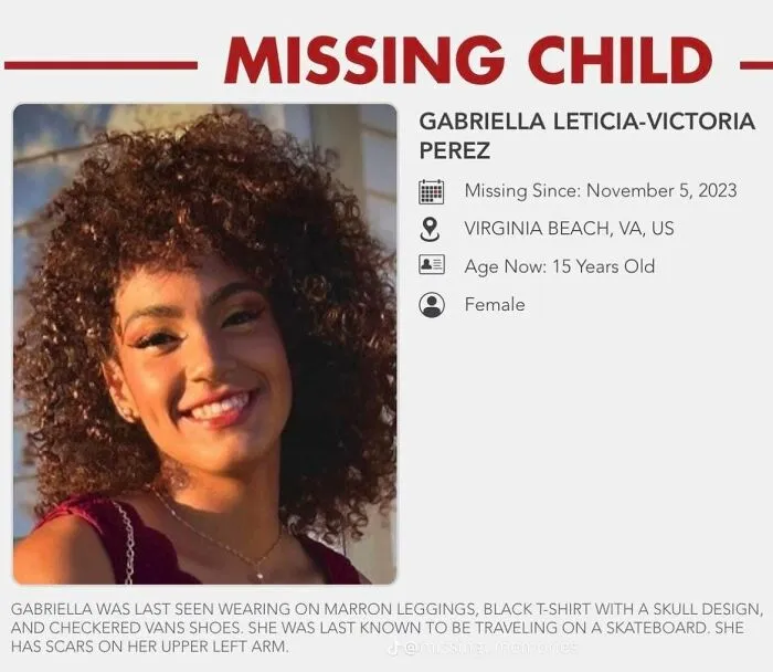 Missing child poster for Gabriella Perez, part of internet creepy mysteries.