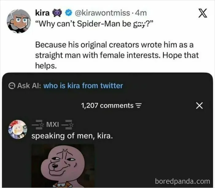 Humorous social media meme debating characters as part of interesting posts
