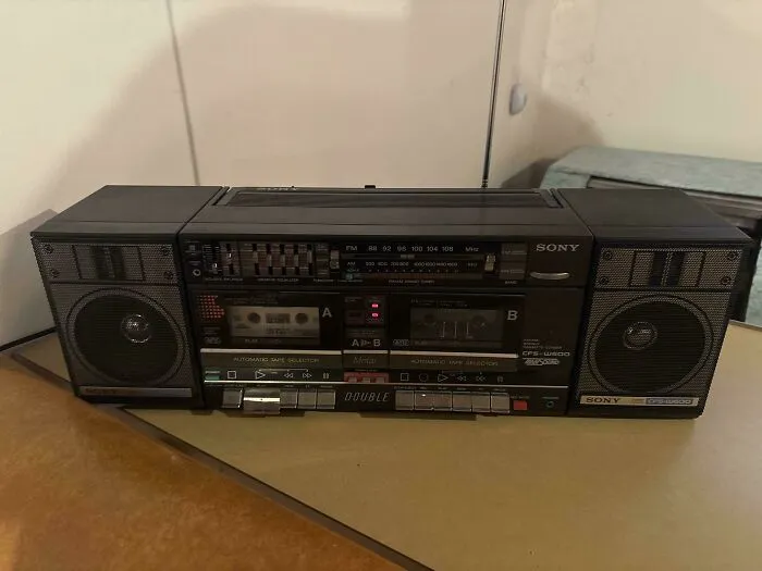 A classic black Sony double cassette player, perfect vintage tech finds