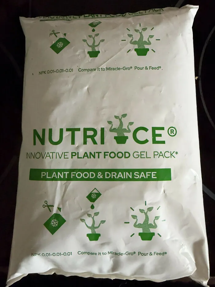Nutri-Ice plant food gel pack used as a cold shipment pack, showcasing clever ideas for recycling