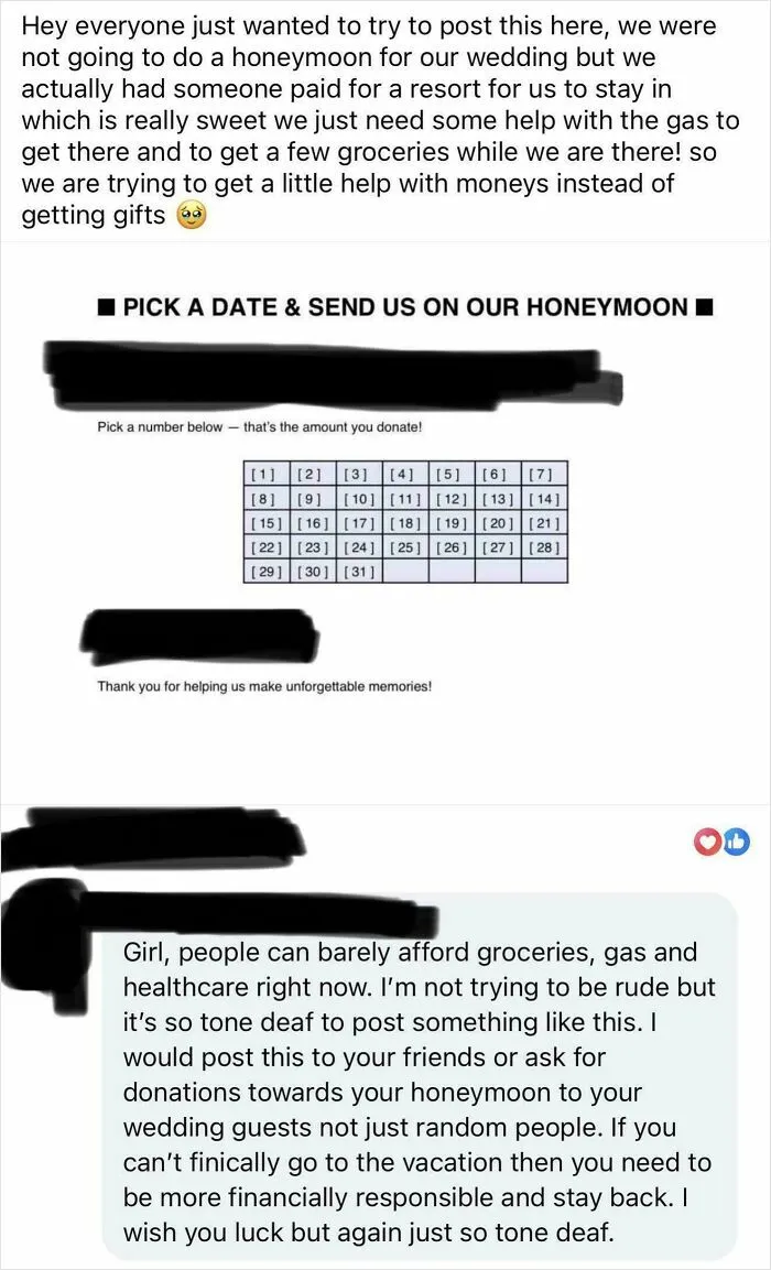 Bride Asks For Donations | In The Town Group Page