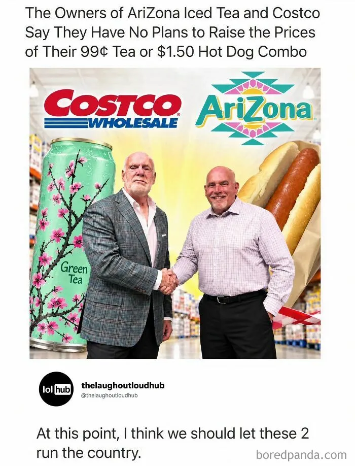 Owners of Arizona and Costco in a handshake meme, featured as one of the edgy memes.