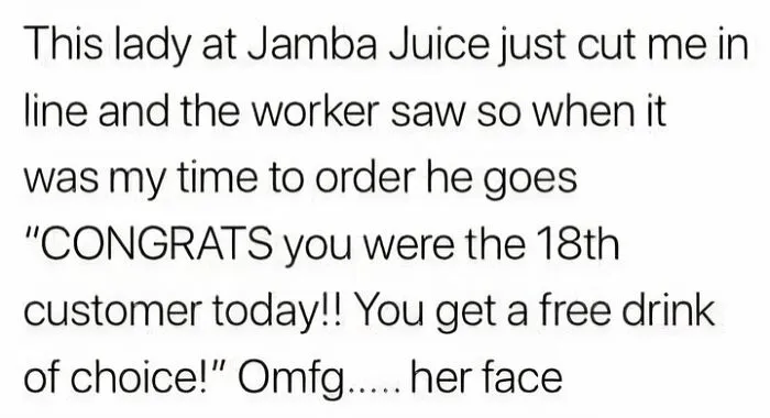 A social media post detailing a Karen behavior incident at Jamba Juice