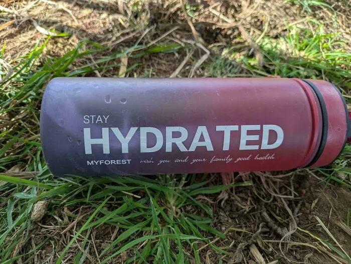 A water bottle that shows bad letter spacing in the word hydrated, a classic typography fail