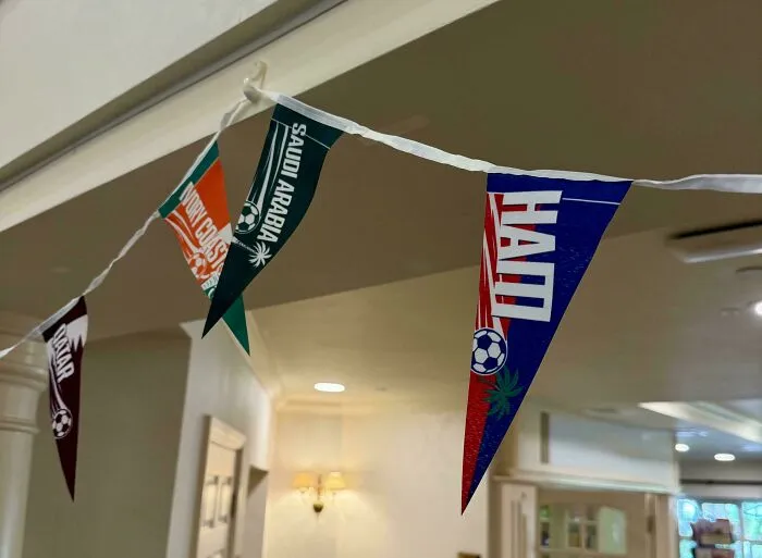Flag banner showing bad letter spacing for Haiti and other countries, illustrating typography fails